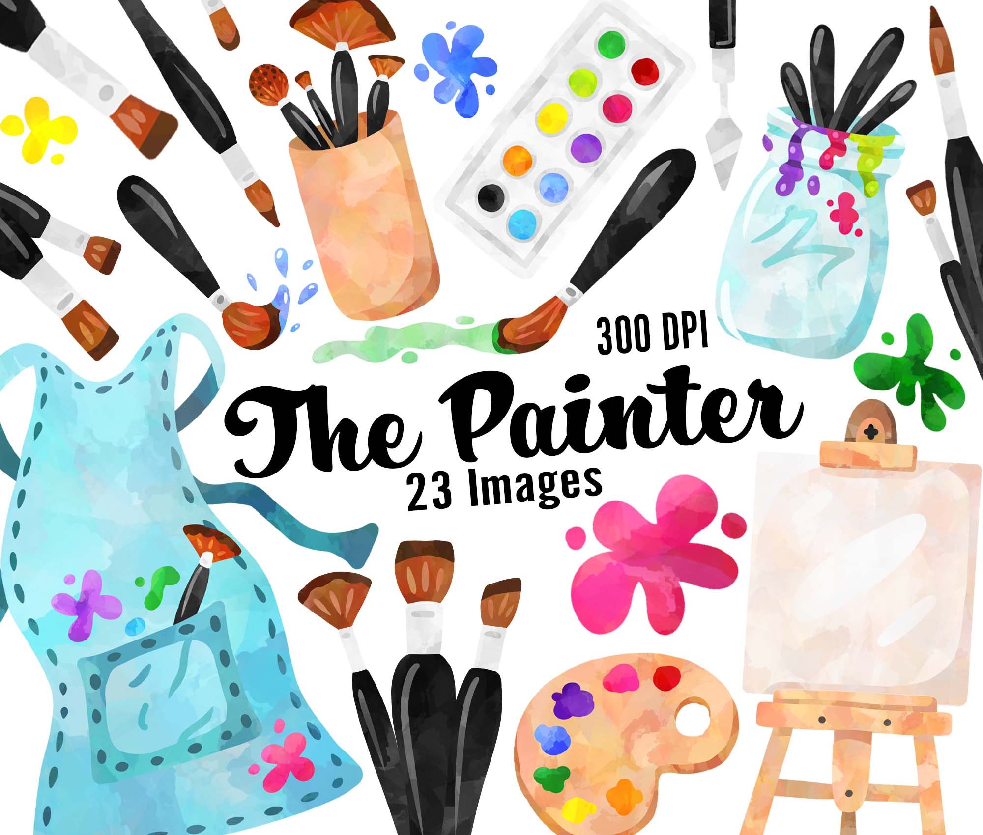 Artist Palette and Paintbrush,artists Palette Watercolor Clipart,instant  DOWNLOAD ,300ppi -  Denmark