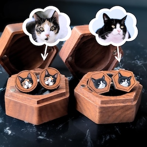 Custom Cufflinks Groomsmen Personalized Cufflinks for Men, Best Man Gift Groomsman Proposal, Pet Portrait Wedding Gift for Him Cufflinks Box