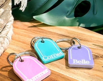 Retro Dog Tag, XXS Custom Dog Tag, Quiet Durable Collar ID, Backside Address Engraving, Rainbow Name Tag, Cute Pink Purple, Puppy Gift