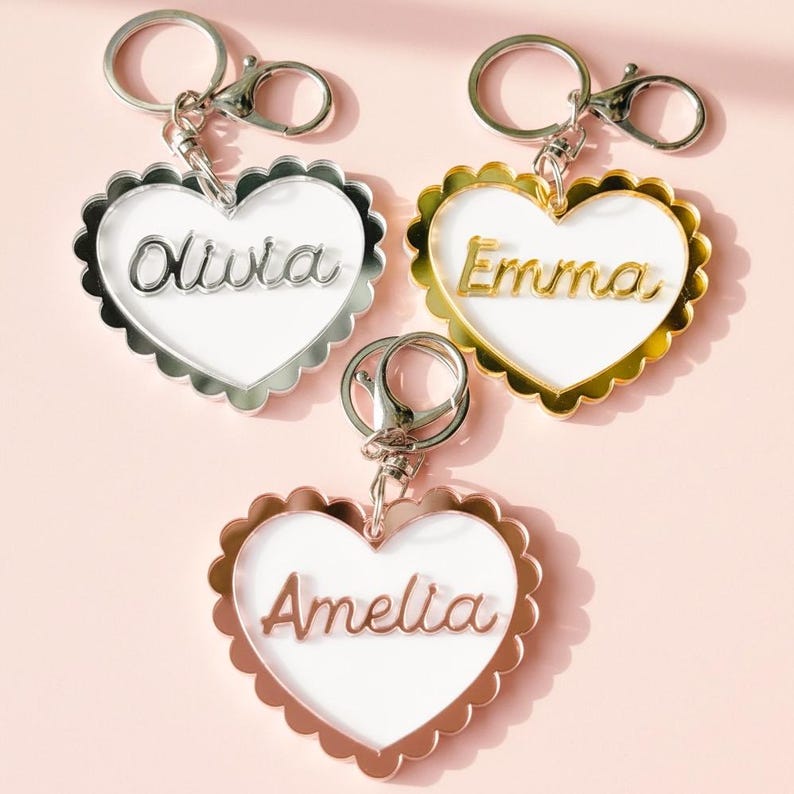 Personalized Acrylic Heart Keychain | Custom Name Backpack Bag Charm ...