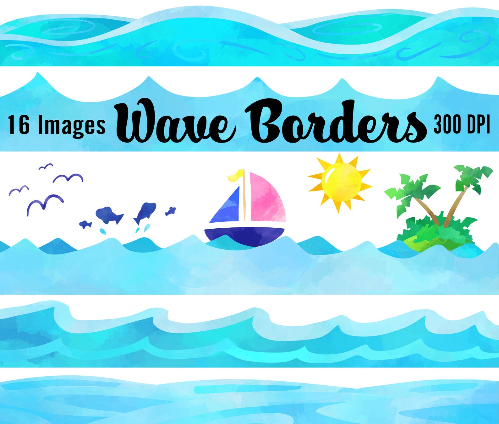 Wave Borders Clipart Wave Clipart Ocean Clipart Waves | Etsy