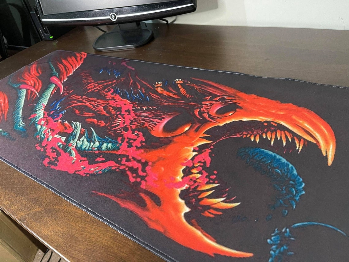 Gamer Desk Mat Fire Breathing Dragon 35inch x 15inch Etsy