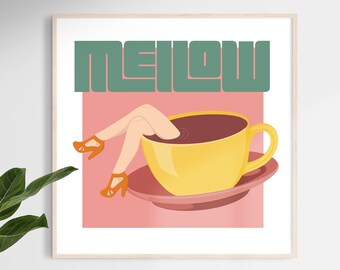 Mellow - Retro 70's Coffee Illustration Wall Art Print