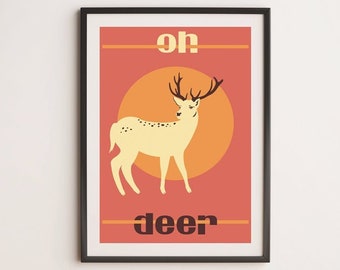 Oh Deer Retro 70's Illustration Wall Art Print