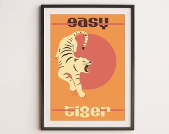 Easy Tiger Retro 70's Illustration Wall Art Print