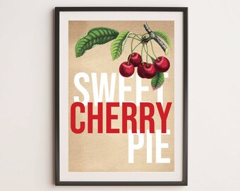 Sweet Cherry Pie Vintage Illustration Wall Art Print