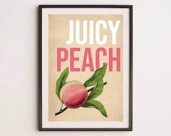 Juicy Peach Vintage Illustration Wall Art Print