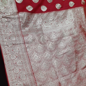 Red Silk Sari | Banarasi Silk Saree | Wedding Saree | gift for her | Saree with Stitched Blouse | party Wear saree | Women&#39;s day saree