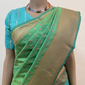 Sea Green Paithani Saree: Blended Silk with Real Gold Zari