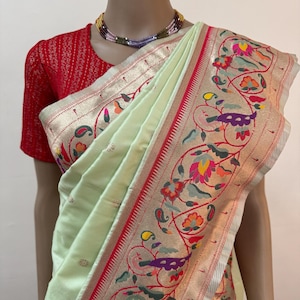 Pista Green Paithani Saree: Handloom Silk with Peacock Design