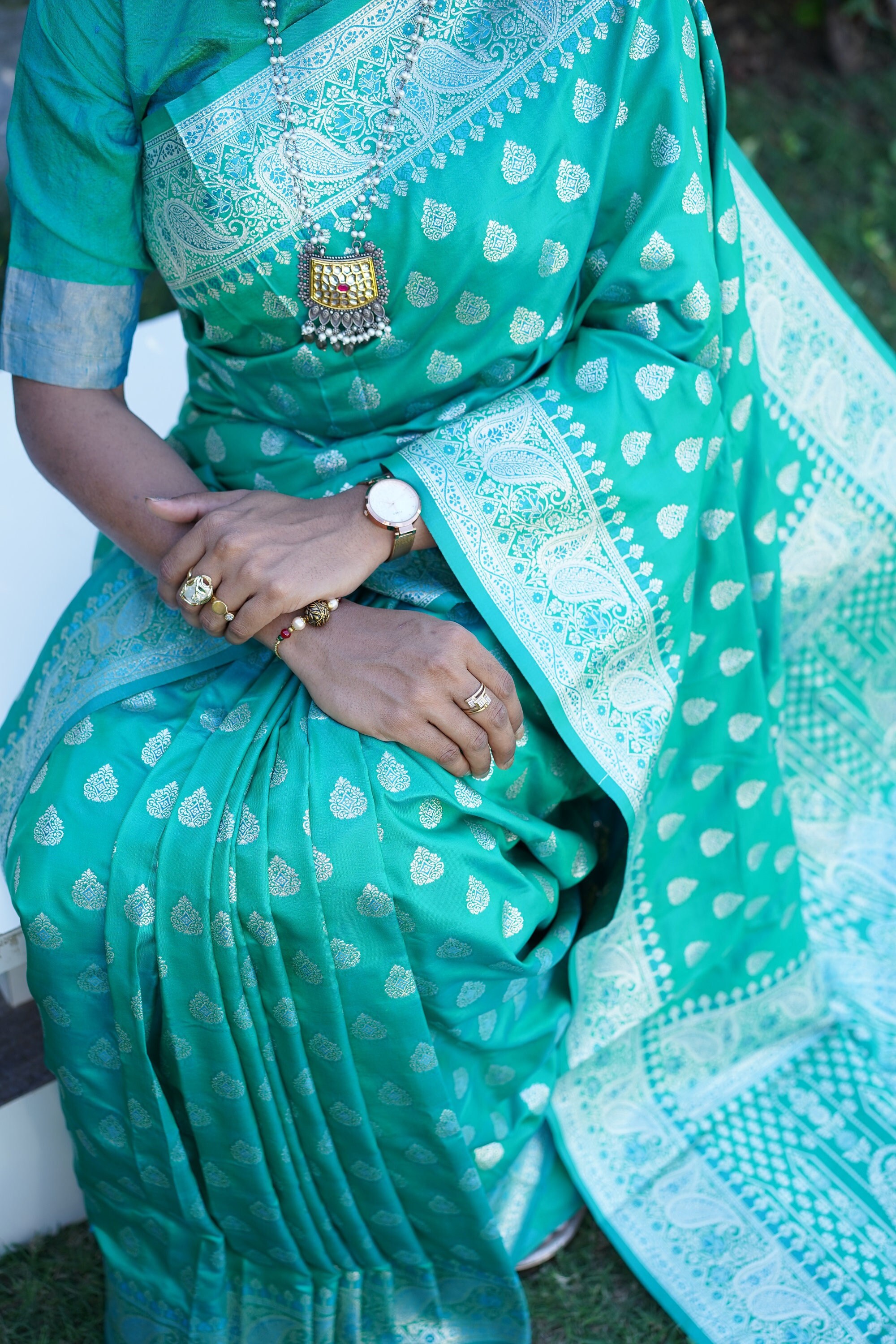 Light Rama Green Banarasi Silk Saree: Traditional Wedding Sari - Etsy