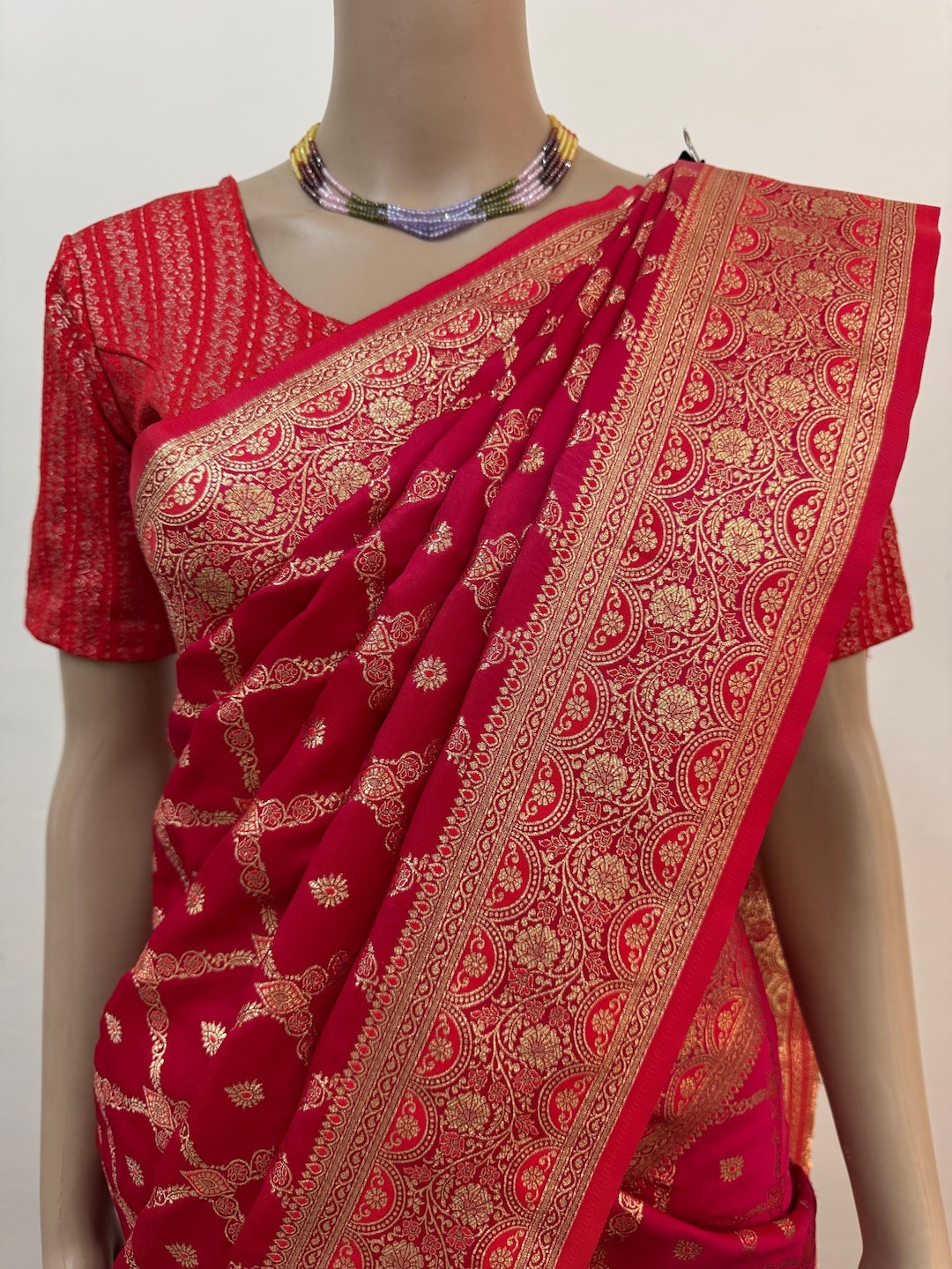 Semi Soft Silk Gold Zari Saree - Deep Red