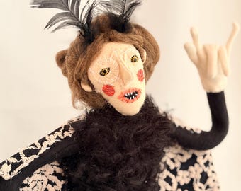 Mandy the Mothlady, Handmade Textile Art Doll, Poseable Sculpture