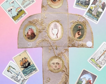 Tarot Deck Pocket Altar, Tarot Card Holder, Portable Tarot Cloth, Five Card Spread Mat, Witchy Tarot Accessories
