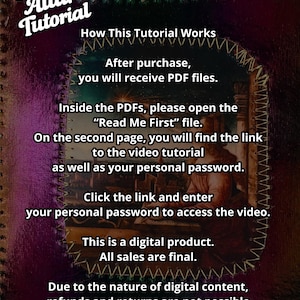 K&ouml;nnte beinhalten: Digitales Produkttutorial mit dem Text: "Pocket Altar Tutorial". Anweisungen umfassen den Erhalt von PDF-Dateien nach dem Kauf, das &Ouml;ffnen der Datei "Read Me First" und den Zugriff auf ein Video-Tutorial mit einem pers&ouml;nlichen Passwort. Alle Verk&auml;ufe sind endg&uuml;ltig.