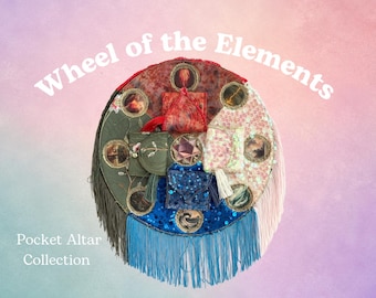 Handmade Wheel of Elements, Pocket Altar Collection, Textile Collage Art
