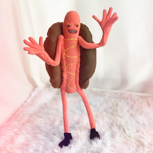 Hot Dog Plushie. Funny artdoll sausage plushie. artdoll creepy cute ooak artdoll. handmade doll. collectors artdoll funny poseable artdoll