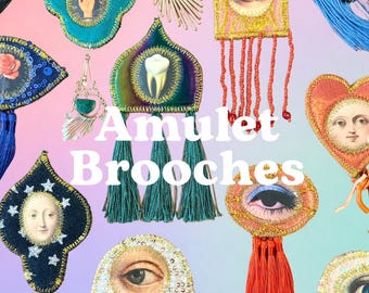 Amulet broches. Draagbaar magisch amulet talisman zakaltaar handgemaakt origineel kunstwerk