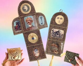 Golden Pocket Altars for Abundance and Prosperity. Pocket Shrine Original Artwork Handmade Altar Decor Ooak