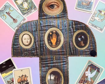 Tarot Deck Pocket Altar, Tarot Card Holder, Portable Tarot Cloth, Five Card Spread Mat, Witchy Tarot Accessories Gift