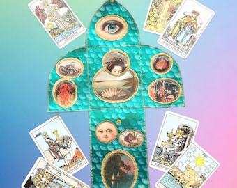 Sea Witch Tarot Pocket Altar, Mermaid Tarot Deck Holder, 12 cm / 4.7 Inch Cards, Five Card Spread, Original Handmade Artwork