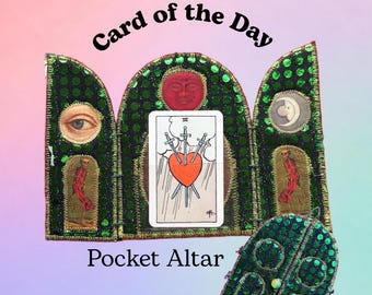Card of the Day Tarot Pocket Altar Triptychon Pocket Shrine Original Textile Artwork Ooak Handmade Altar