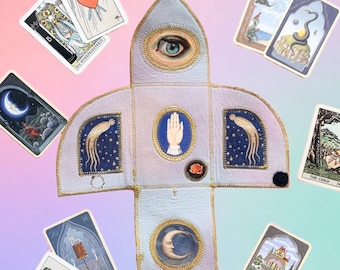 Lilac Blue Tarot Deck Pocket Altar, Tarot Card Holder, Portable Tarot Cloth, Five Card Spread Mat, Witchy Accessories