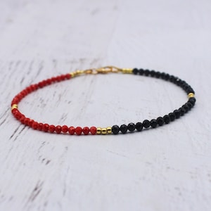 Faceted Red Coral and Black Tourmaline AAA Dainty Anklet  - 14K Gold Filled Beaded Anklet - Layering Anklet - Quality Gemstones - Gift -
