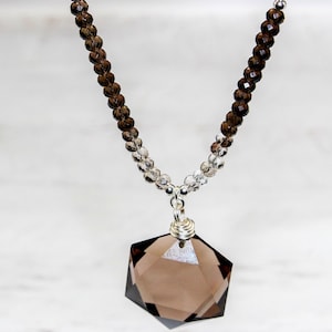Sterling Silver AAA Smoky Quartz  Ombre Necklace with Hand Wrapped Hexagon Smoky Quartz Pendant - Grounding Necklace - Statement Necklace .