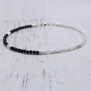 AAA Schwarz Turmalin und Mondstein Sterling Silber Fußkettchen - Zierliche Fußkettchen - Schicht Schutz Fußkettchen - Qualität Edelsteine - Geschenk