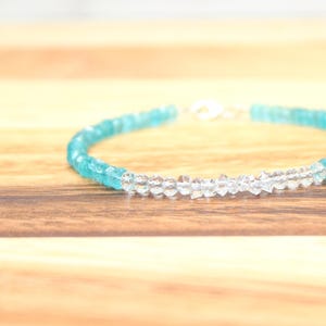 Handmade AAA Apatite and Herkimer Diamond Sterling Silver Bracelet - Beaded Gemstone Bracelet - Crystal Bracelet - Gift for her