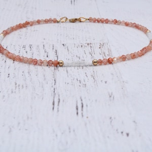 AAA Faceted Sunstone and Natural Rainbow Moonstone Anklet -Handmade Dainty Ankle Bracelet -Layering Anklet -Crystal Jewelry -Gemstone Anklet