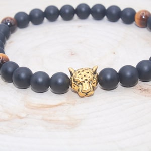 Men&#39;s AAA Matte Black Onyx and Tiger&#39;s Eye Charm Bracelet - Protection- Grounding and Self-Control Beaded Bracelet