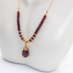 Stunning 14k Gold Filled Garnet Necklace with Hand Wrapped Ruby Pendant/ Necklace Only/ Set Available upon Request