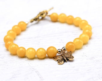 VIVID  - Yellow Jade Butterfly Charm  Bracelet