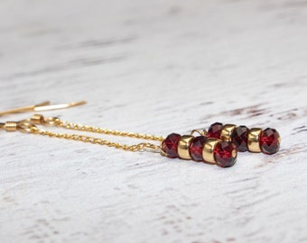 14k Gold Filled Dangle AAA Garnet Earrings - Gemstone Earrings