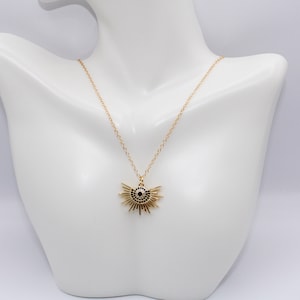 14K Gold Filled Necklace with Sun Burst Pendant Charm - Layering Necklace  - Gift for Her - Dainty Necklace