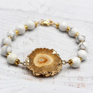 HANDMADE - Gorgeous Howlite  Bracelet  - Healing Bracelet -  Solar Druzy Quartz Bracelet