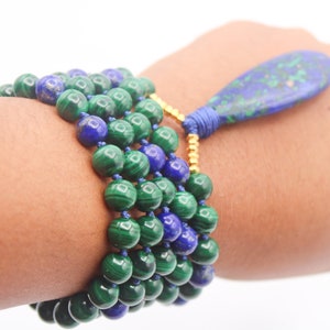 AAA Malachite and lapiz Lazuli Mala - Balance, Abundance, Manifestation, Intention and Enlightenment Beaded Necklace  - Quality Gemstones
