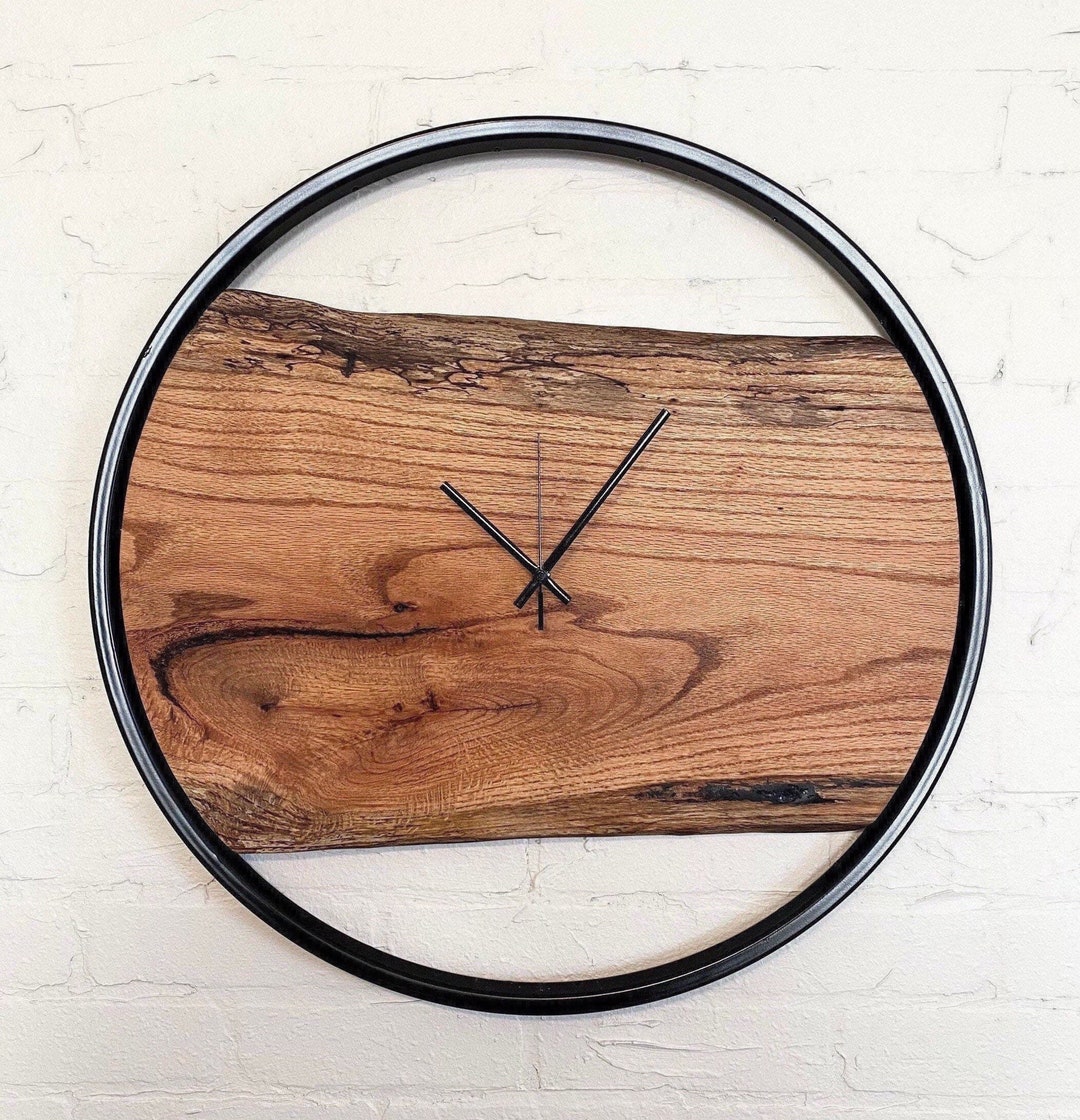Large Wooden Wall Clock | Red Oak Wood Clock | Rustic Farmhouse Wall ...