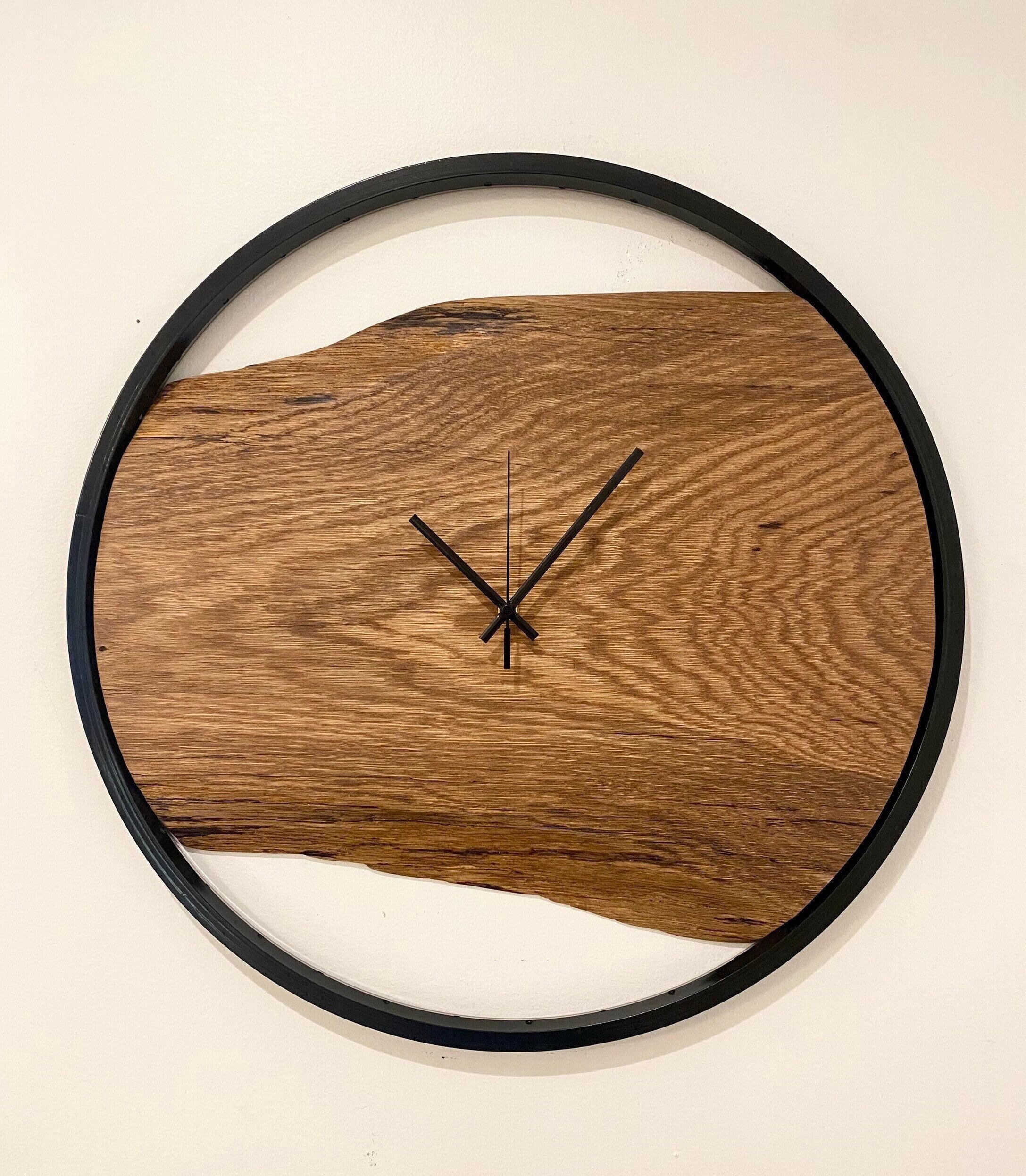 25 Live Edge Clock Modern Wall Clock Large Black Rim Etsy