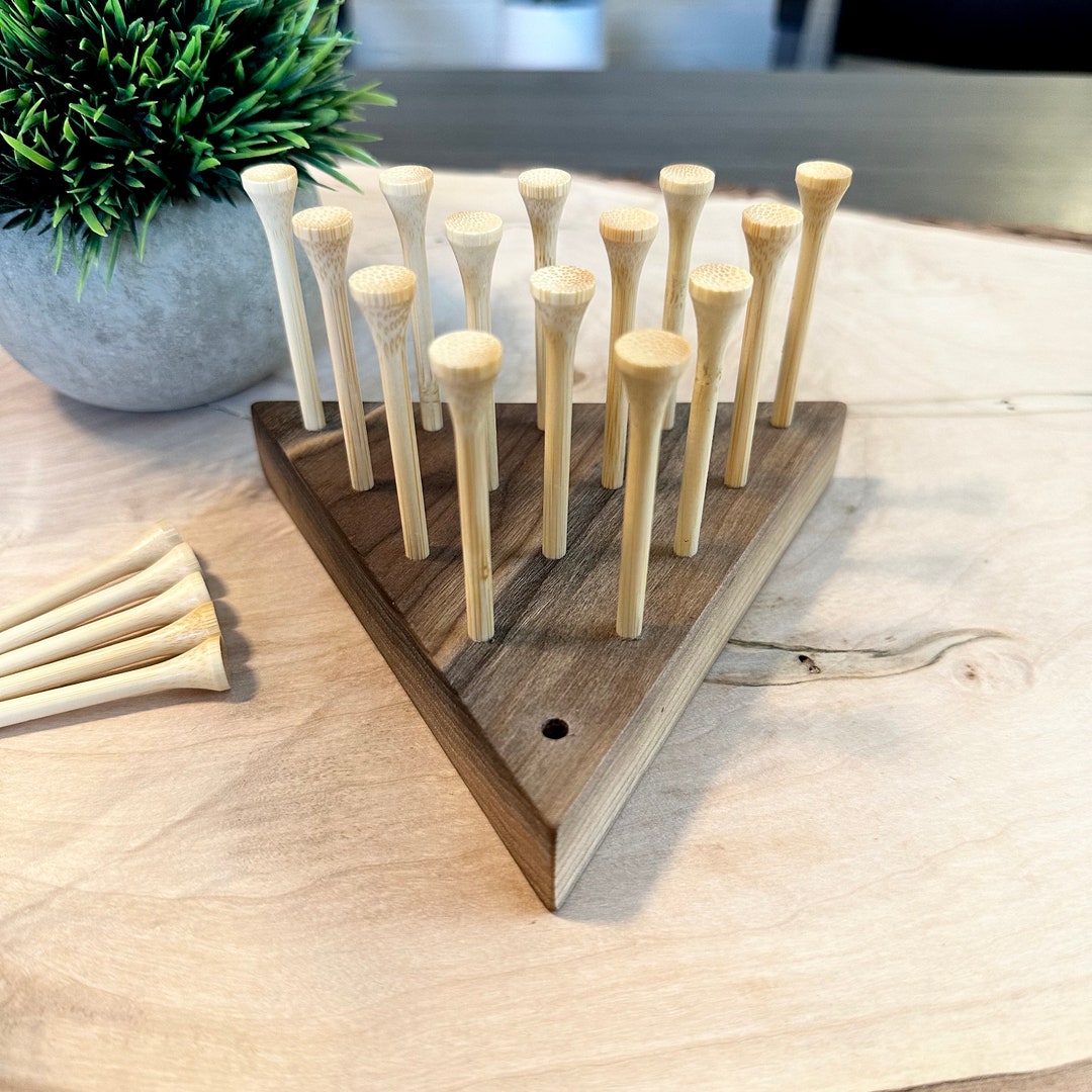 Black Walnut Wood Peg Game Classic Triangle Wood Puzzle Cracker Barrel Brain Teaser Peg