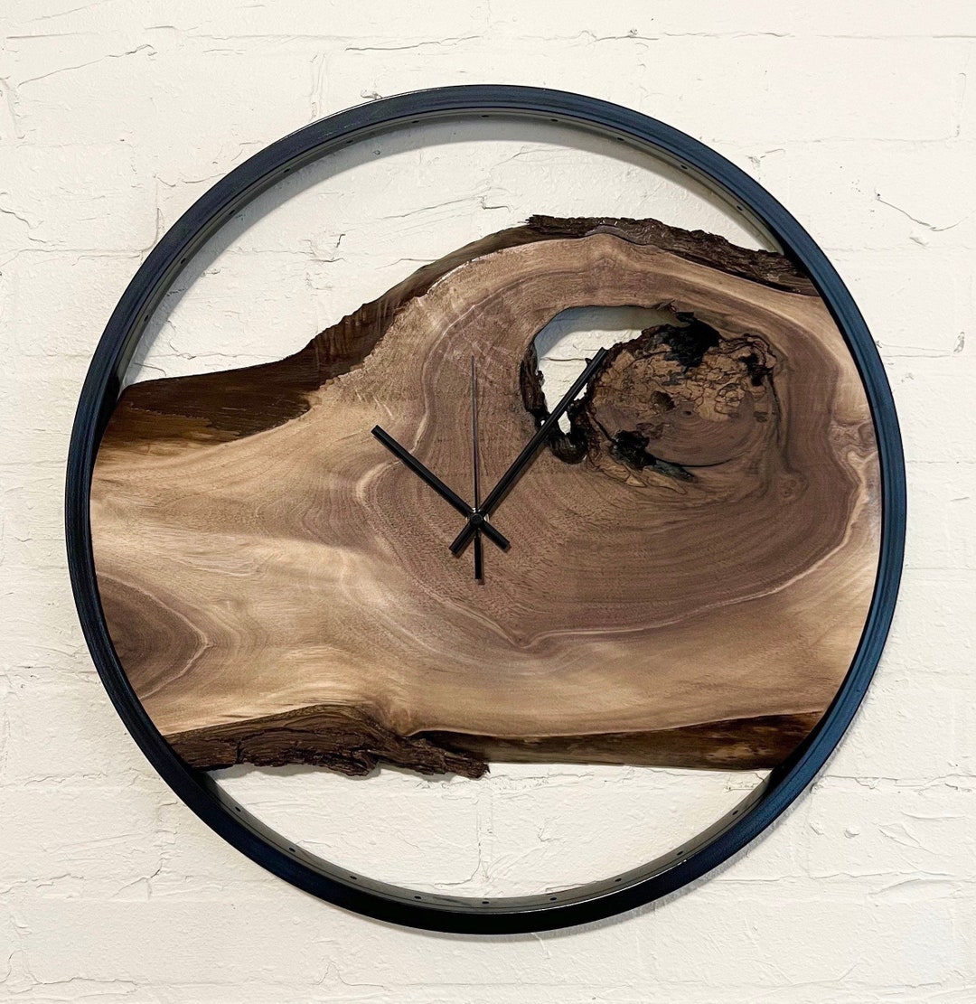 20 Live Edge Clock Repurposed Walnut Wood Clock Rustic Etsy
