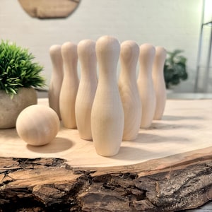 Miniature Wooden Bowling Set | Mini Bowling Pins and Ball | Kid Birthday Gift | Tabletop Game | Family Games | Coffee Table Wood Game