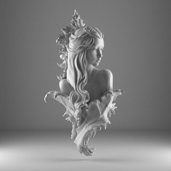 Fairy in Leaves - Bust - Display - Fantasy Tabletop RPG Model - DnD Tabletop Games - Resin Miniature