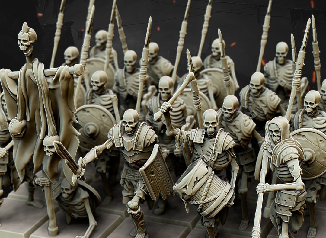 Skeletal Spearmen (3) - Dark Heaven Bones 28mm Scale Fantasy Miniatures By Reaper