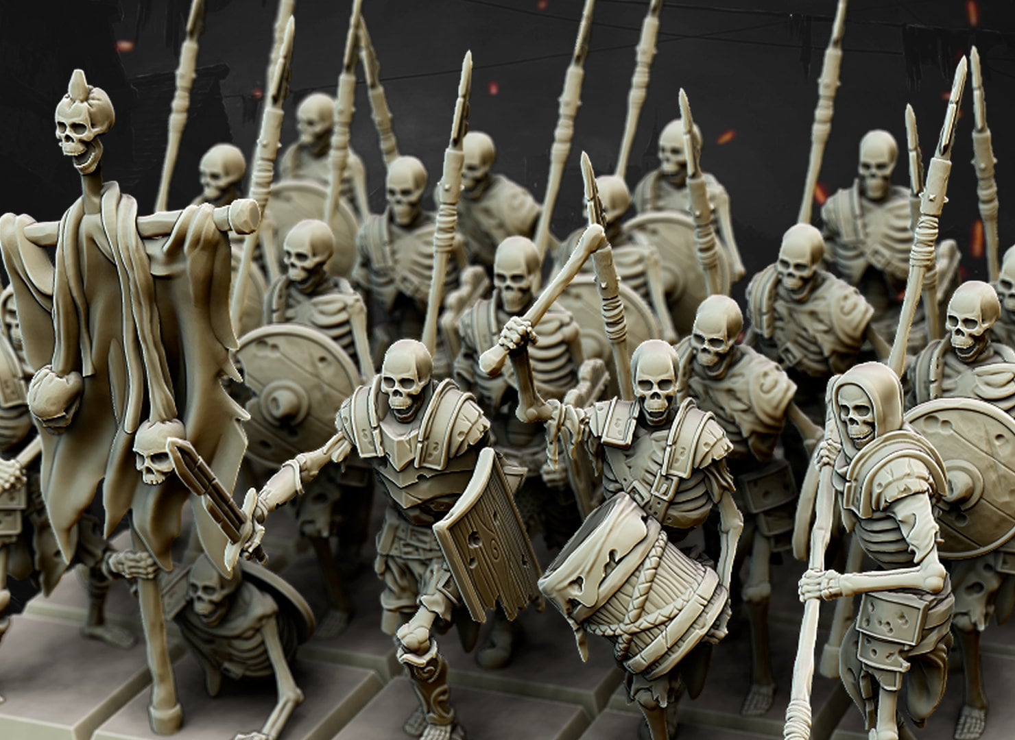 Skeletons - Undead Spearmen - 32mm/28mm - Ideal for Tabletop Rpgs