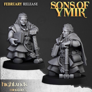 Dwarfs - Female Runepriest - Sons of Ymir - 32mm/28mm - Ideal for Tabletop RPGs | Dungeons and Dragons - Highlands Miniatures