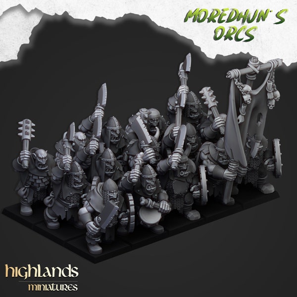 Orcos de Moredhun - Guerreros orcos - 32 mm/28 mm - Ideal para juegos de rol de mesa / Dungeons and Dragons - Highlands Miniatures