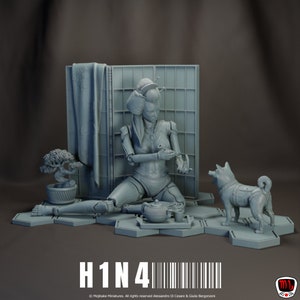 Das Cyborg Geisha Diorama - Display - Fantasy/SiFi Tabletop RPG Modell - DnD Tabletop Spiele - Resin Miniatur